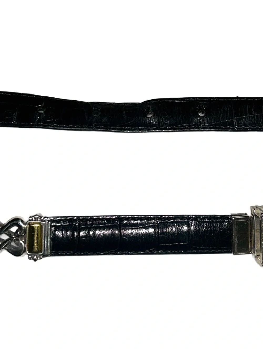 Brighton ~ Medium Reversible Black/Brown Leather W/Silver & Gold Medallion Belt